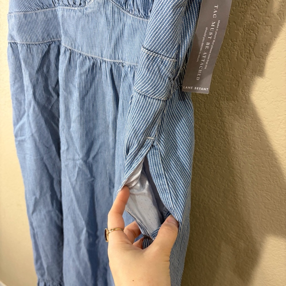 NWT Lane Bryant Dress “Denim” White Stripe Tiered Midi Dress Sz 18 Coastal Boho - Picture 6 of 11